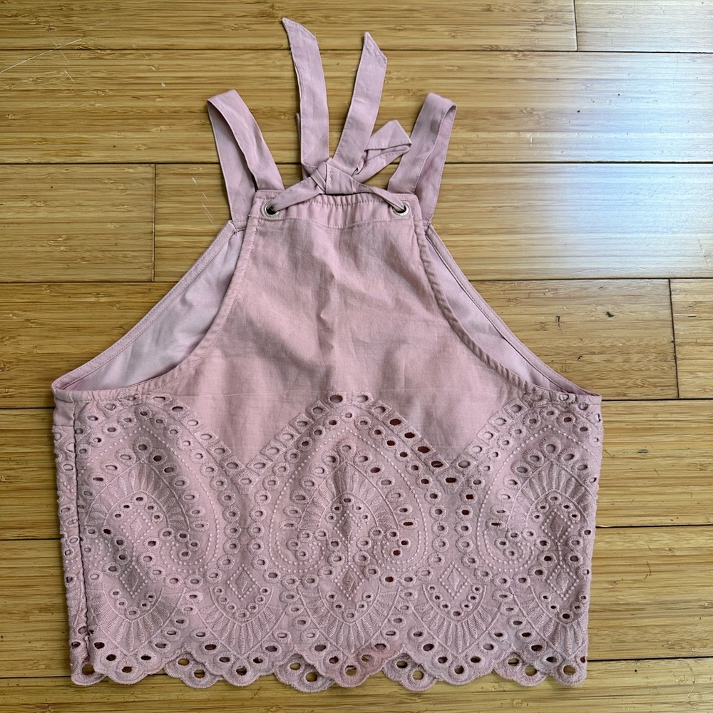Abercrombie Pink Eyelet Halter Crop Top Small - Picture 4 of 11